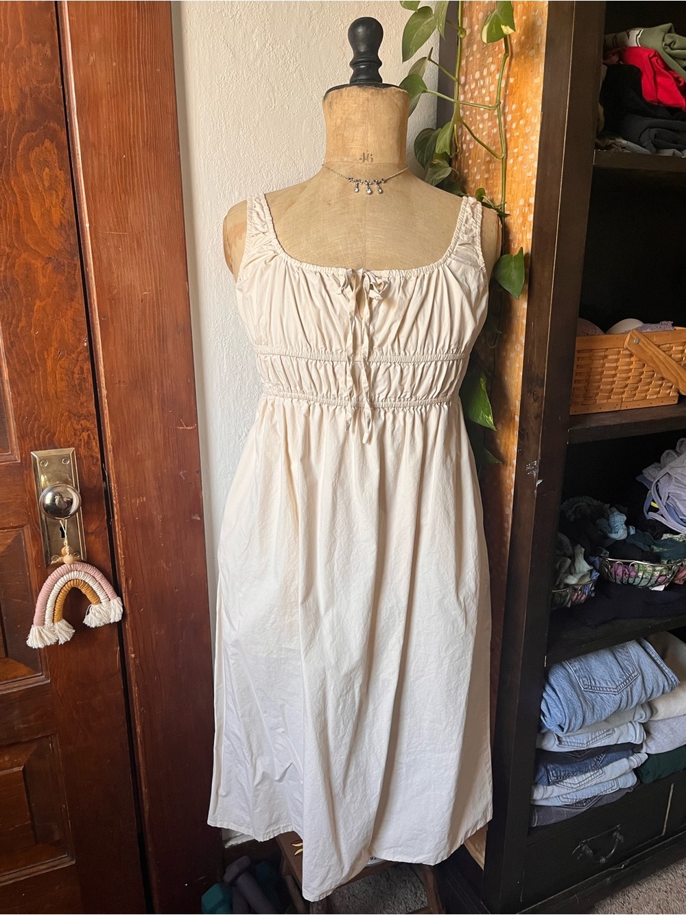 Forever 21 Cream Smocked-Detail Midi Dress